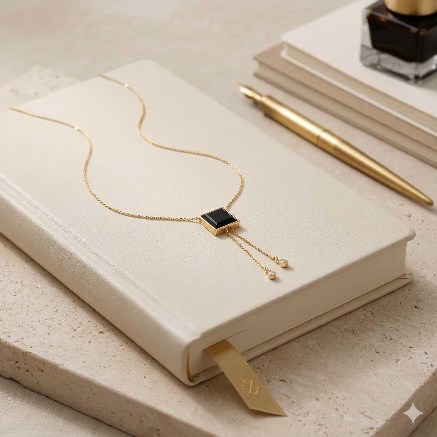 Black Onyx Square Charm Pendant