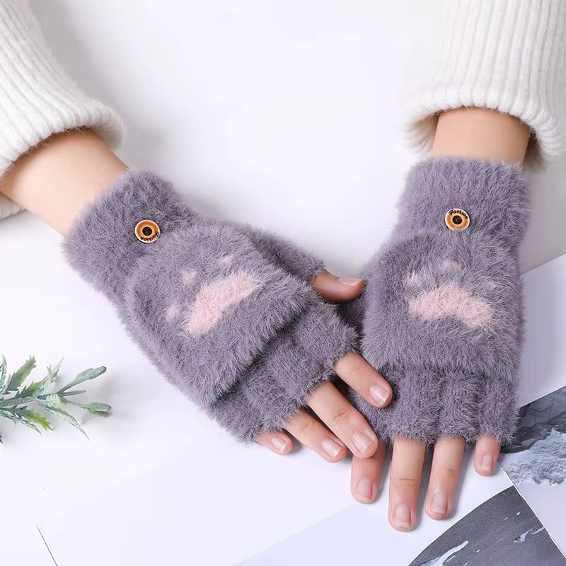 Women Winter Fingerless Gloves | Fluffy Plush Convertible Gloves | Soft Winter Warm Half Finger Gloves