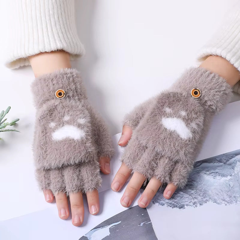 Women Winter Fingerless Gloves | Fluffy Plush Convertible Gloves | Soft Winter Warm Half Finger Gloves