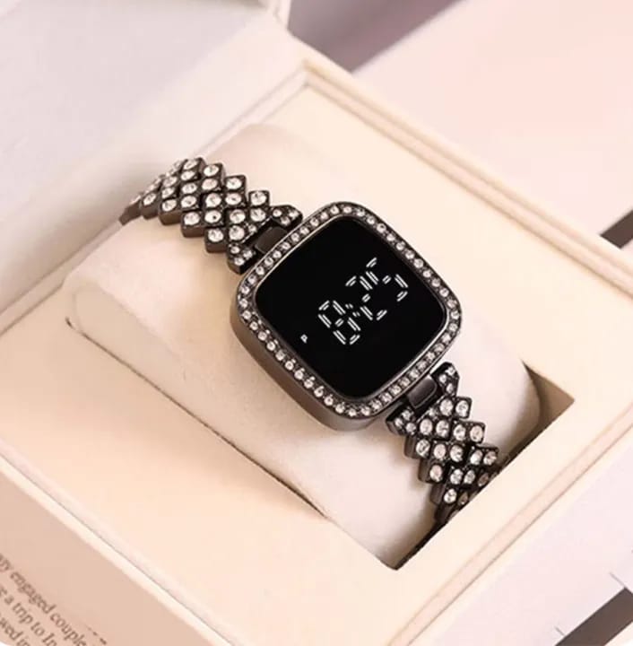 Sqaure Digital Diamond Touch LED Watch for Women Girls