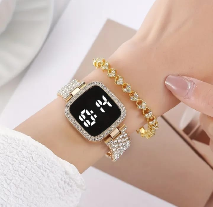 Sqaure Digital Diamond Touch LED Watch for Women Girls
