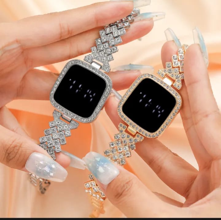 Sqaure Digital Diamond Touch LED Watch for Women Girls