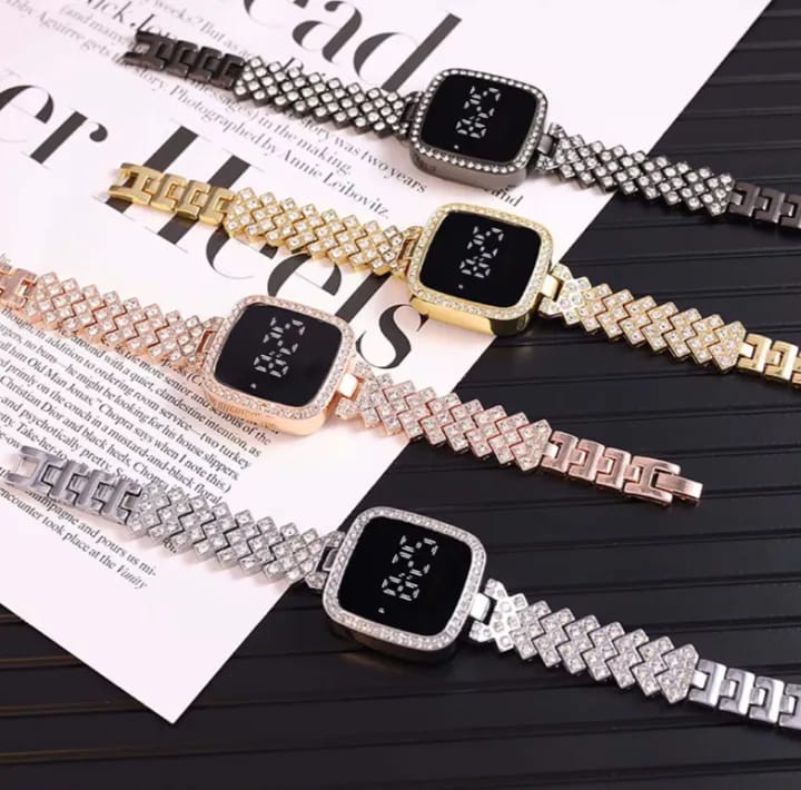 Sqaure Digital Diamond Touch LED Watch for Women Girls