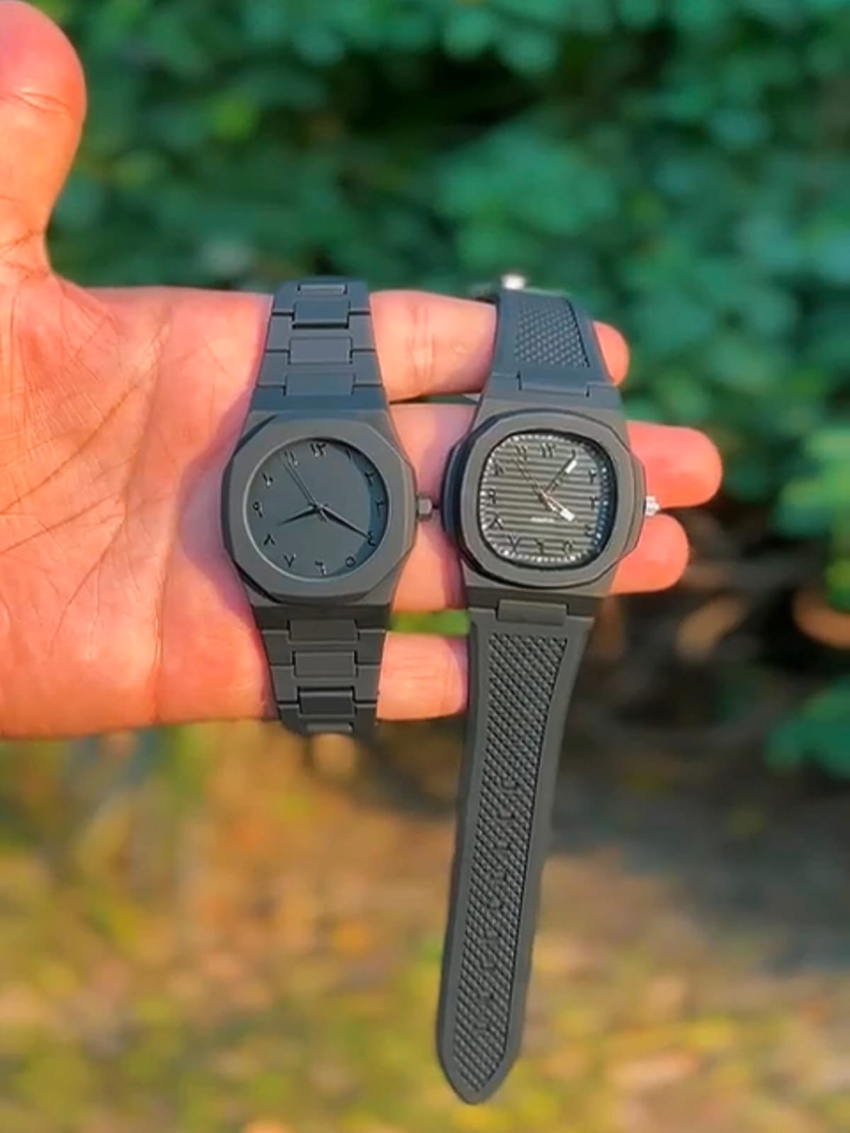 Hot Deal Pack of 2 Black Arabic Aura Watches(Fiber Lightweight)