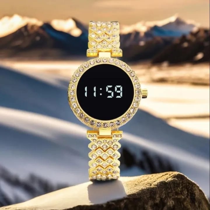 Round Digital Diamond Touch LED Watch for Women Girls