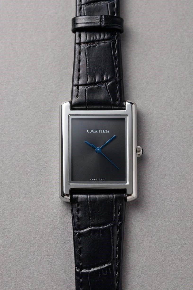 Cartier TANK Watch in Plain Dial Leather Strap