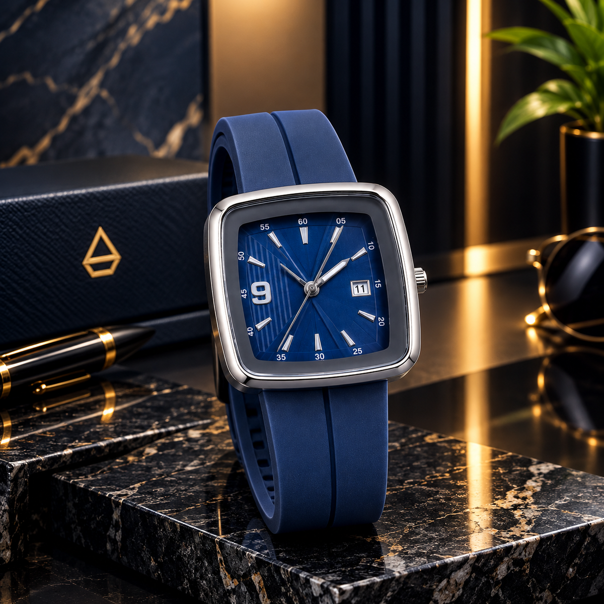 Premium Square Dail with Date Watch In Megnet Strap