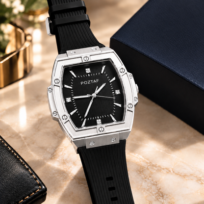 Rubber Strap Luxury Men’s Watch – Premium Stainless Steel Case with Silicone