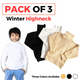 Pack of 3 High Neck for Kids| Winter Wool Full Sleeve Highneck for Children| White Skin Black Color