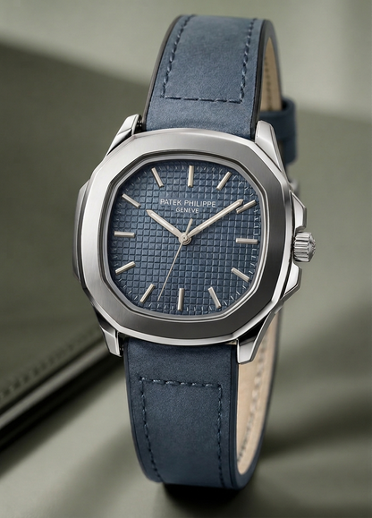 Megnet Lock Nautilus-Inspired Sports Watch – Textured Waffle Dial & Leather Strap