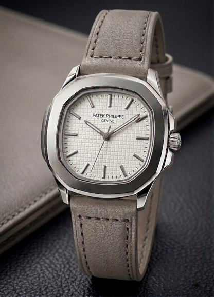 Megnet Lock Nautilus-Inspired Sports Watch – Textured Waffle Dial & Leather Strap