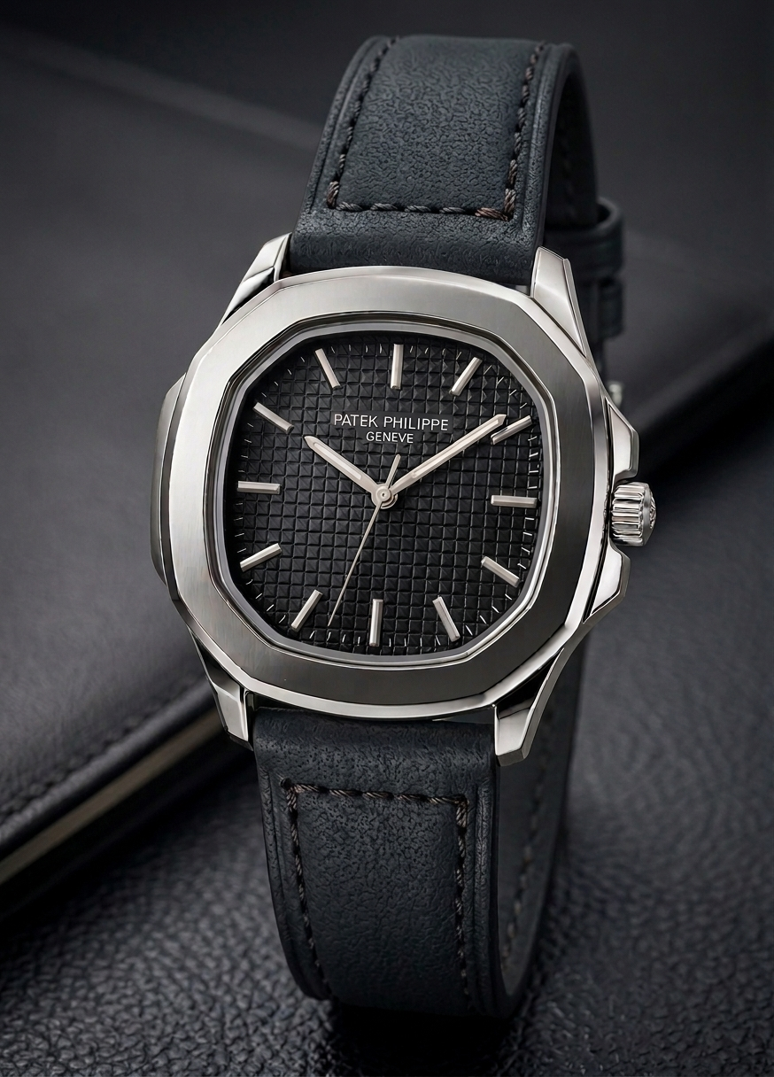 Megnet Lock Nautilus-Inspired Sports Watch – Textured Waffle Dial & Leather Strap