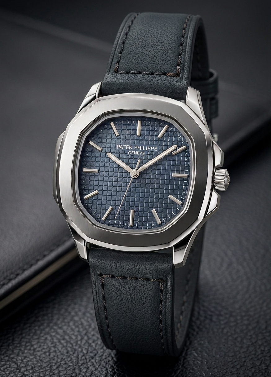Megnet Lock Nautilus-Inspired Sports Watch – Textured Waffle Dial & Leather Strap