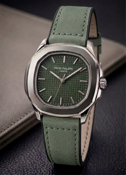 Megnet Lock Nautilus-Inspired Sports Watch – Textured Waffle Dial & Leather Strap