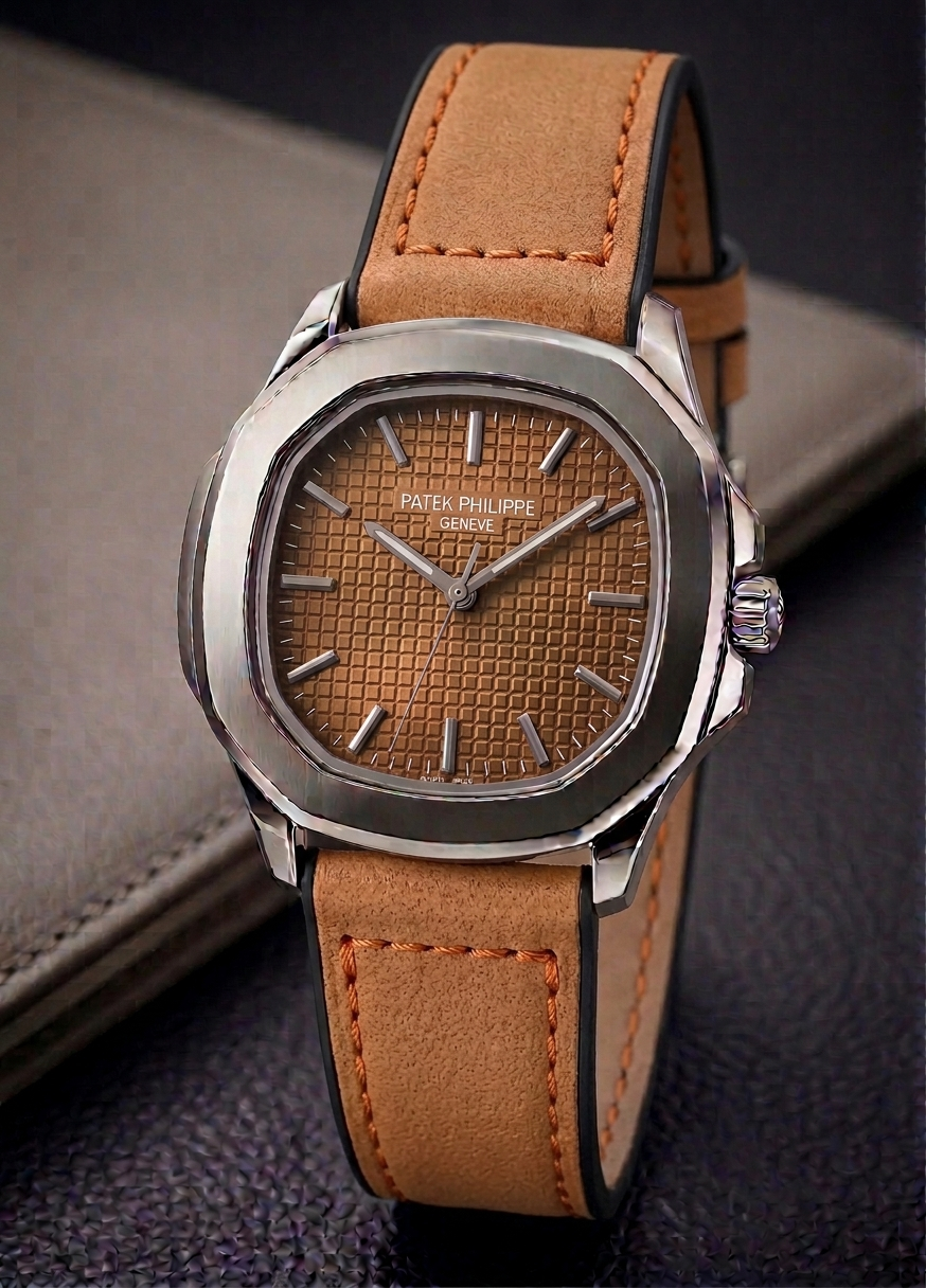 Megnet Lock Nautilus-Inspired Sports Watch – Textured Waffle Dial & Leather Strap