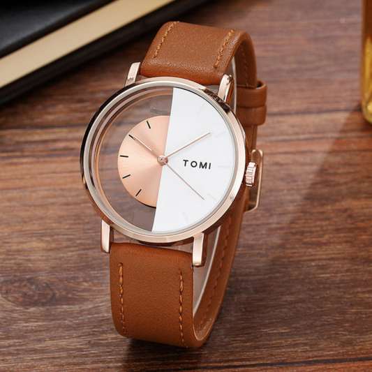 T.O.M.I Half Dial Watch Leather Strap Casual Fashion for Men