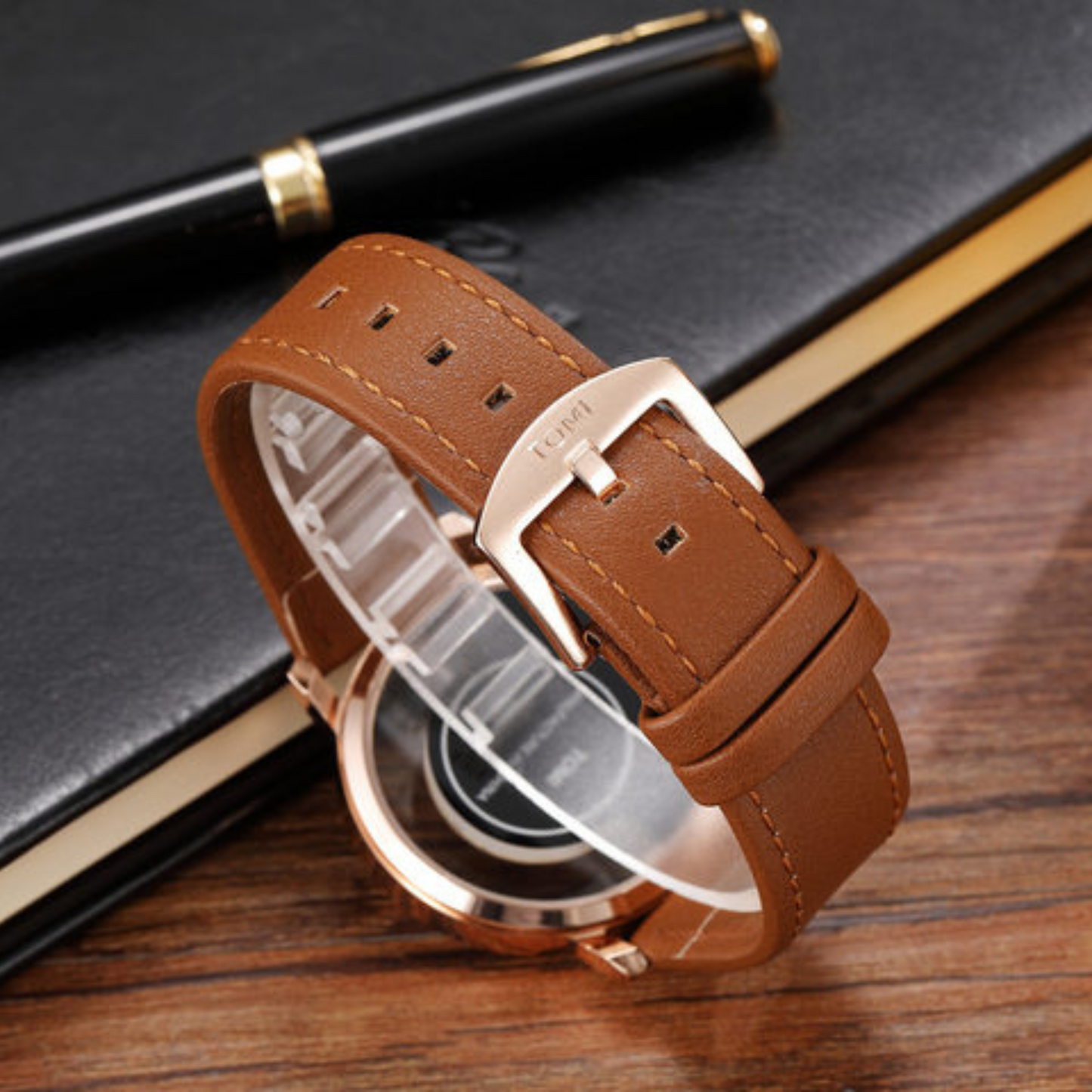 T.O.M.I Half Dial Watch Leather Strap Casual Fashion for Men