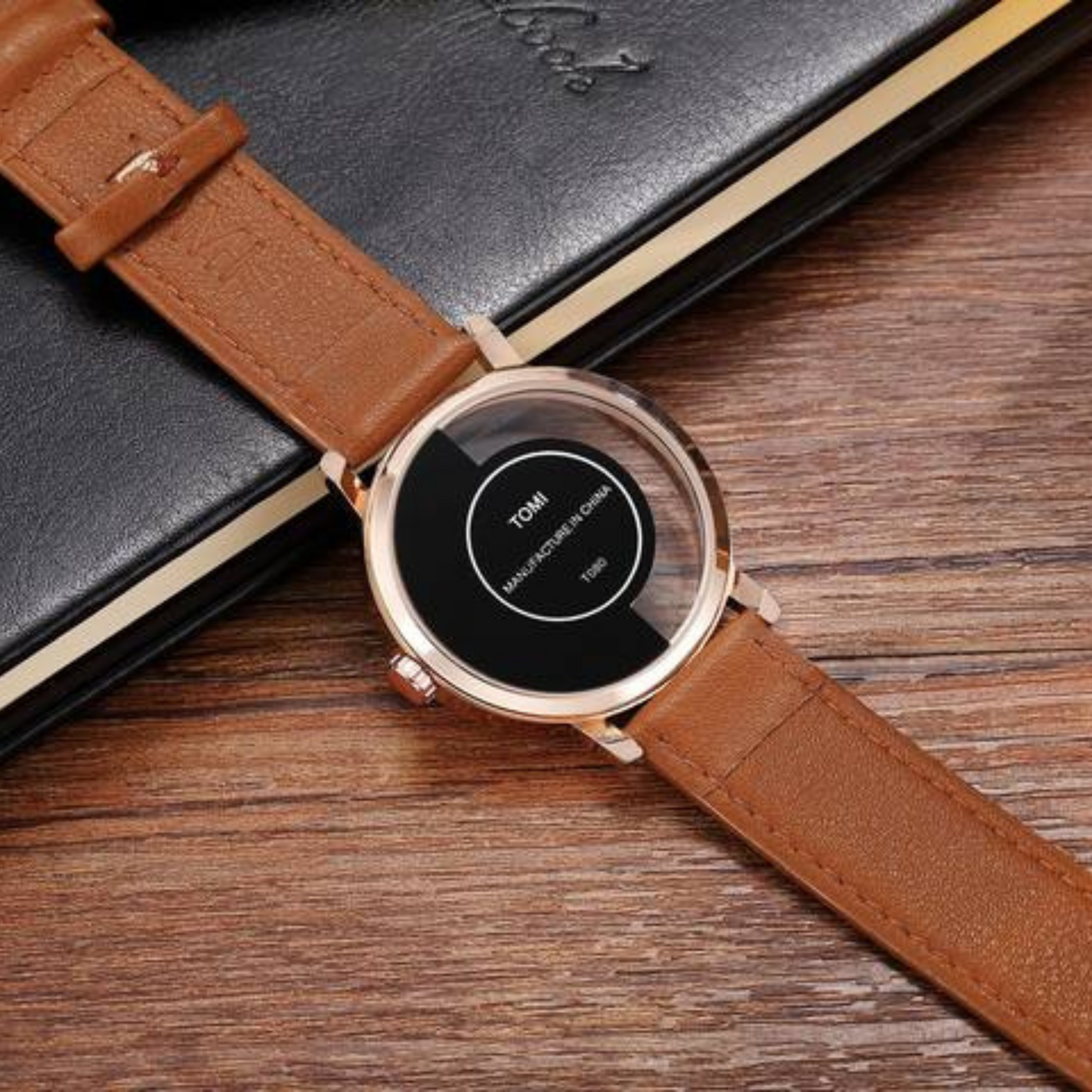 T.O.M.I Half Dial Watch Leather Strap Casual Fashion for Men