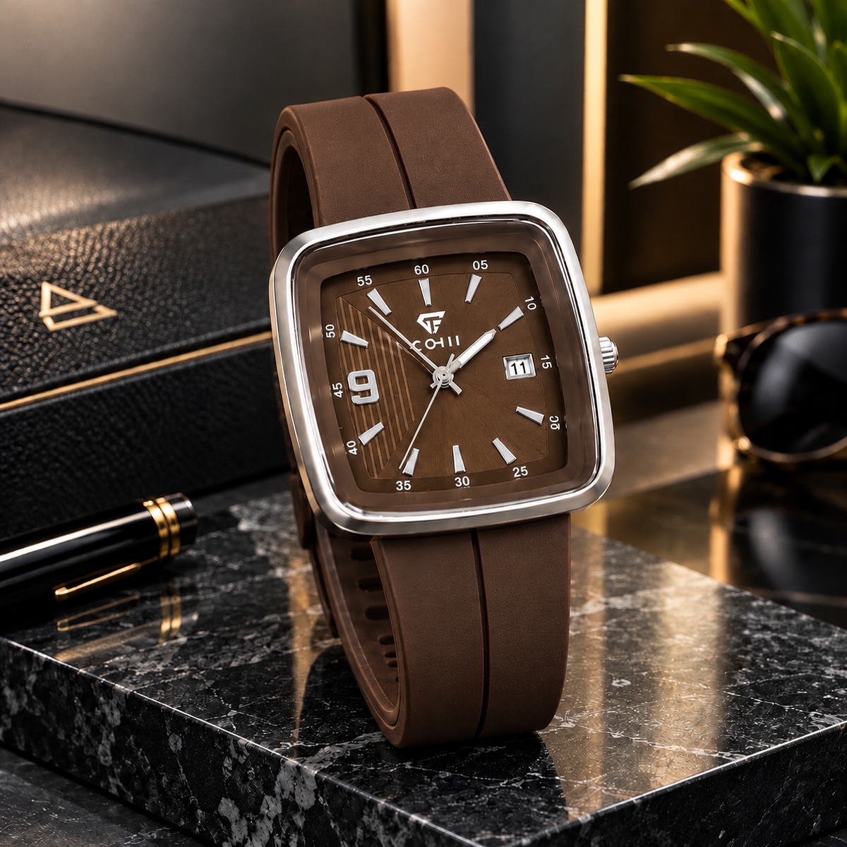 Premium Square Dail with Date Watch In Megnet Strap