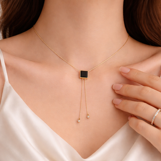 Black Onyx Square Charm Pendant