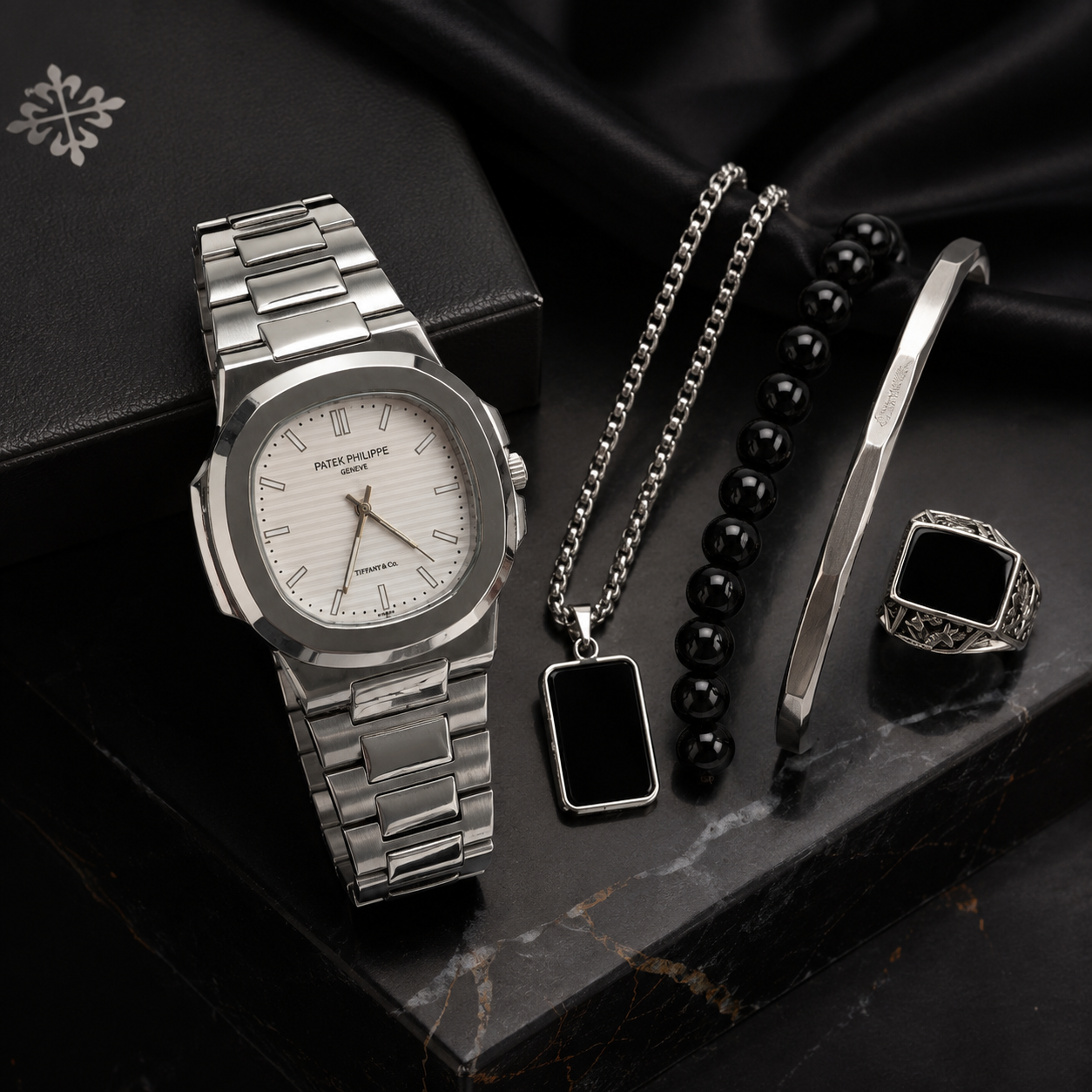 5 in 1 Premium Men’s Accessories Gift Set – Watch, Chain, Bracelet, Kada & Ring