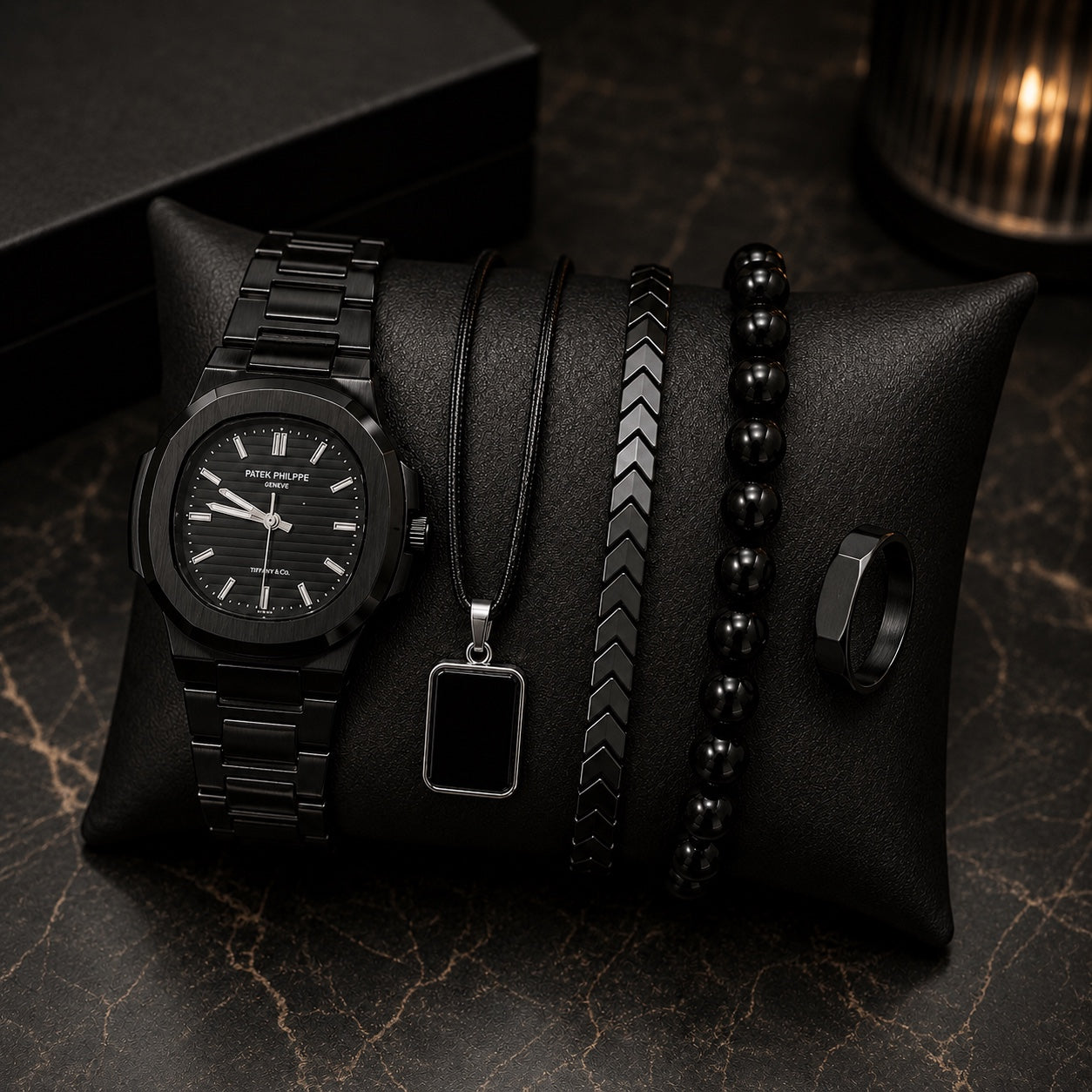 Men’s Luxury Black Watch & Accessories Combo – 5 Piece Premium Style Set