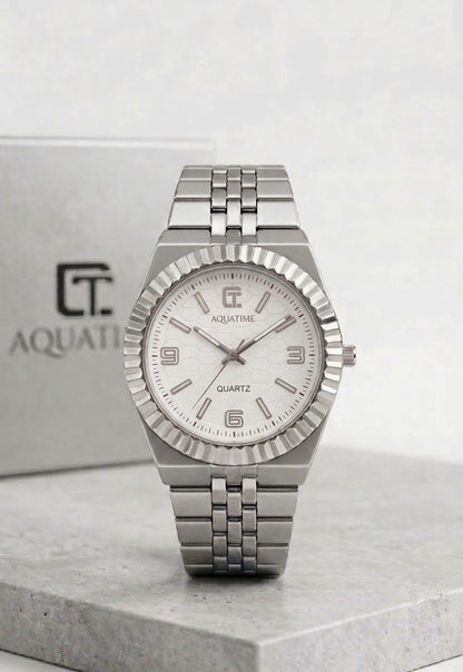 Aquatime Quartz – Fluted Bezel Two-Tone Watch with Honeycomb Dial