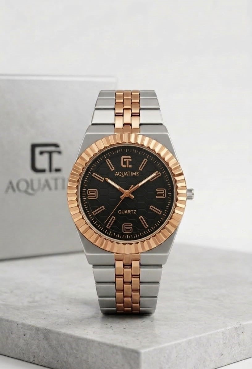 Aquatime Quartz – Fluted Bezel Two-Tone Watch with Honeycomb Dial
