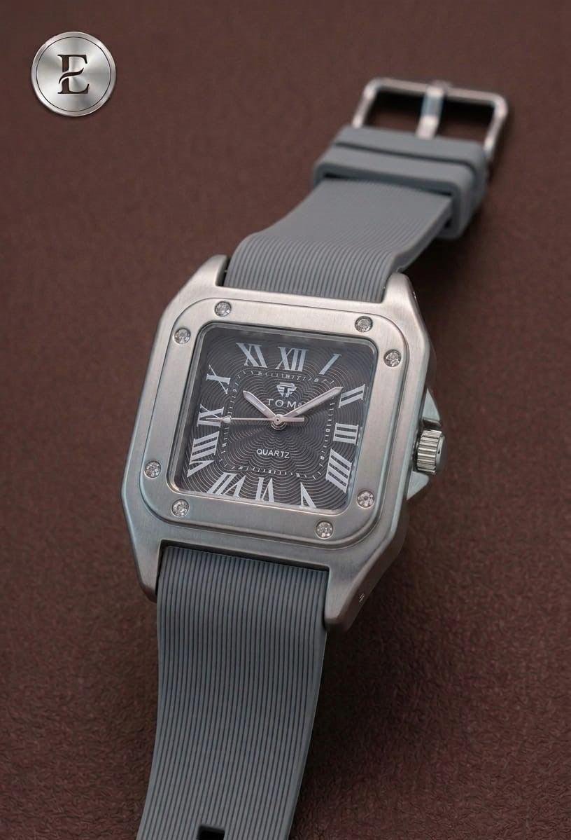 The Legacy Square – Silver Roman Numeral Watch with Ribbed Silicon Strap