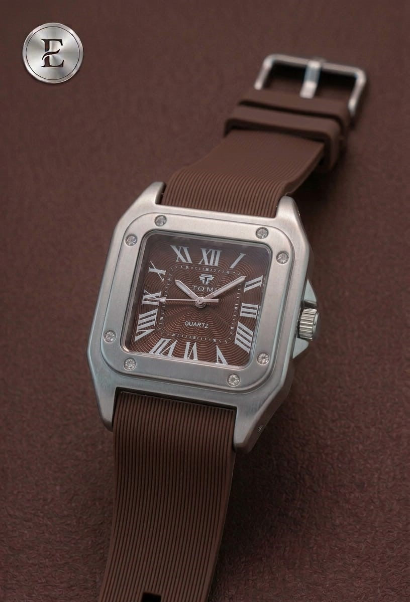 The Legacy Square – Silver Roman Numeral Watch with Ribbed Silicon Strap