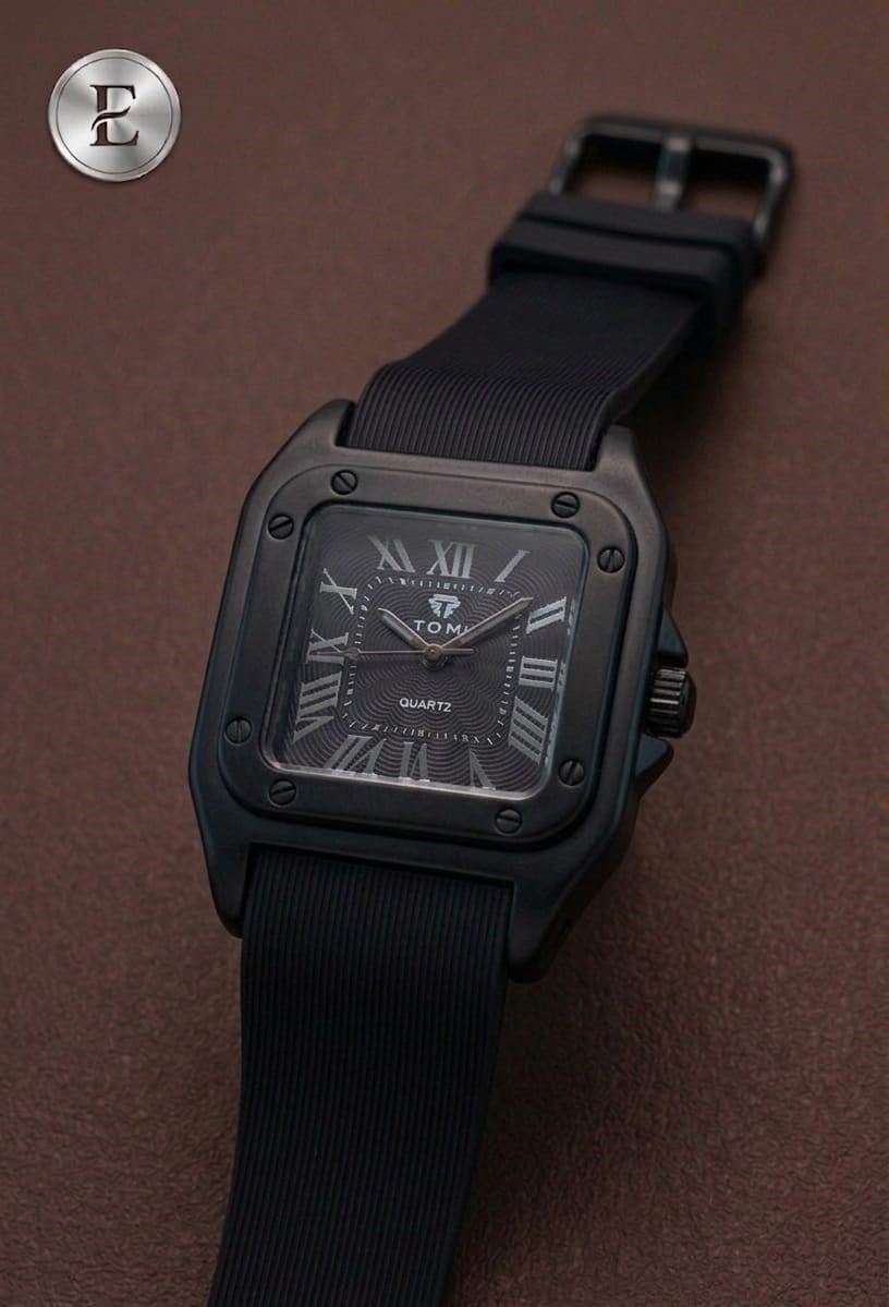 The Legacy Square – Silver Roman Numeral Watch with Ribbed Silicon Strap