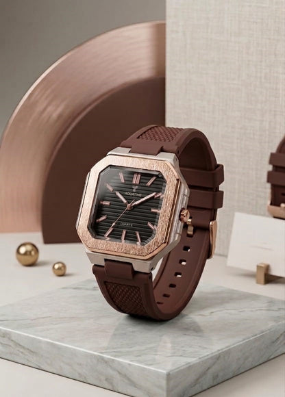 Aquatime Horizon Series – Gold Brushed Bezel & Matte Black Silicone Watch
