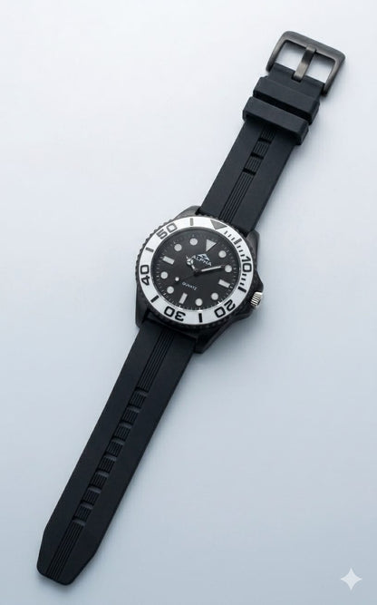 Alpha "Panda" Diver –Silicone Strap Sports Edition(Non Rotational Bezel)