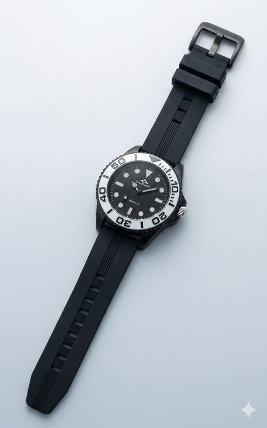 Alpha "Panda" Diver –Silicone Strap Sports Edition(Non Rotational Bezel)