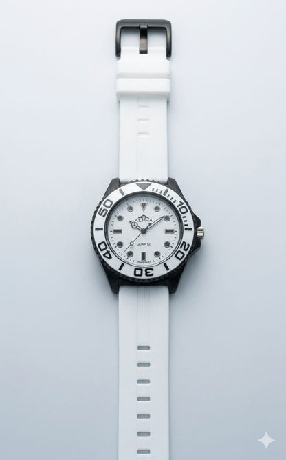 Alpha "Panda" Diver –Silicone Strap Sports Edition(Non Rotational Bezel)