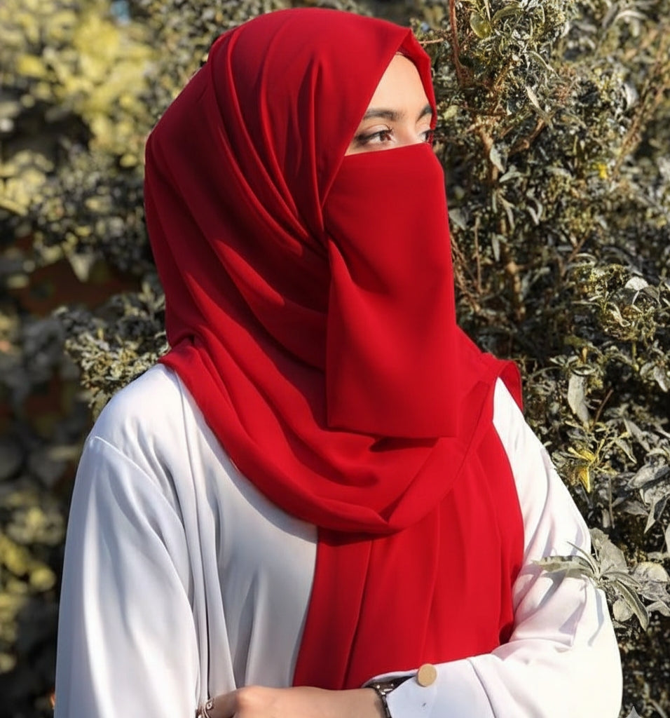 Hijab Set, Hijab with Same Niqab patti Set For Girls and Women