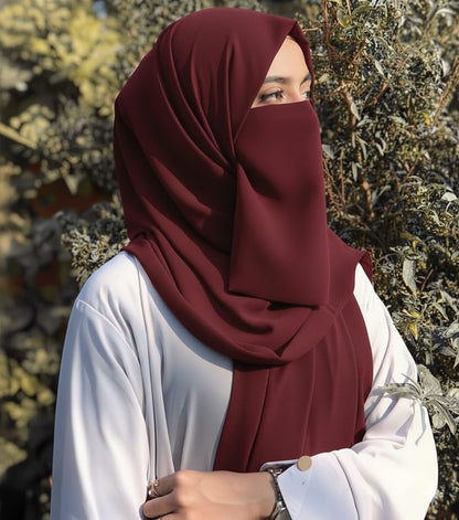 Hijab Set, Hijab with Same Niqab patti Set For Girls and Women