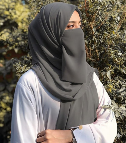 Hijab Set, Hijab with Same Niqab patti Set For Girls and Women
