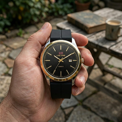 Life Time Men's Quartz Watch – Classic Textured Date Dial with Silicone Megnet Strap