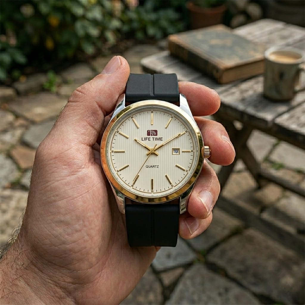 Life Time Men's Quartz Watch – Classic Textured Date Dial with Silicone Megnet Strap