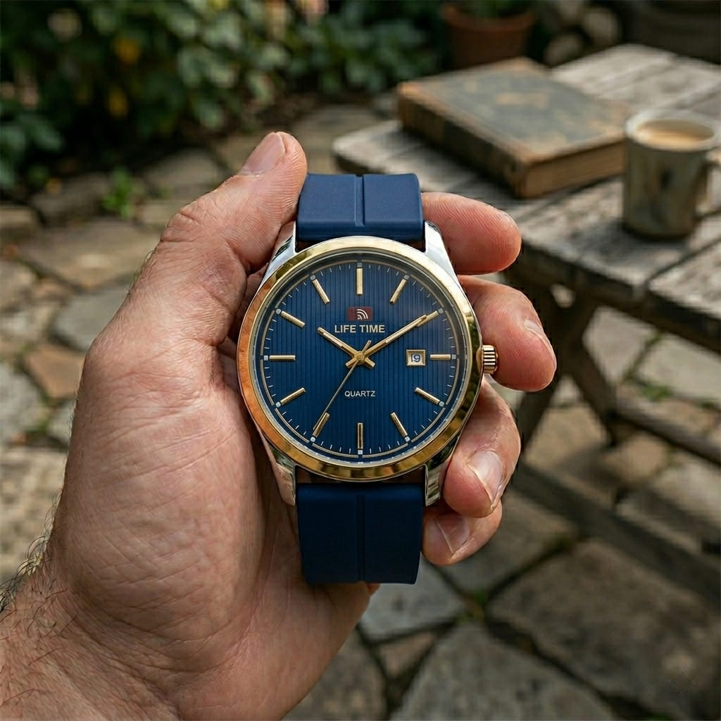 Life Time Men's Quartz Watch – Classic Textured Date Dial with Silicone Megnet Strap