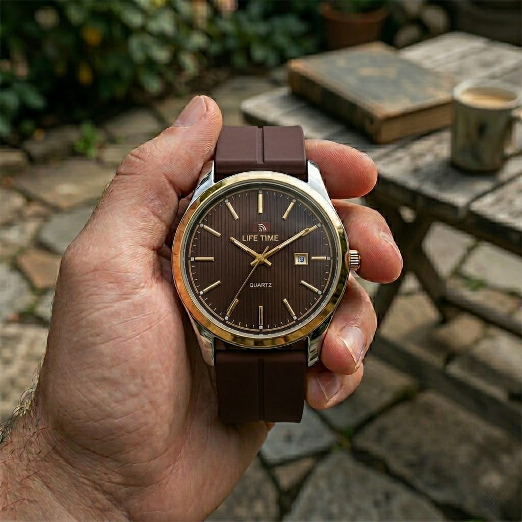 Life Time Men's Quartz Watch – Classic Textured Date Dial with Silicone Megnet Strap
