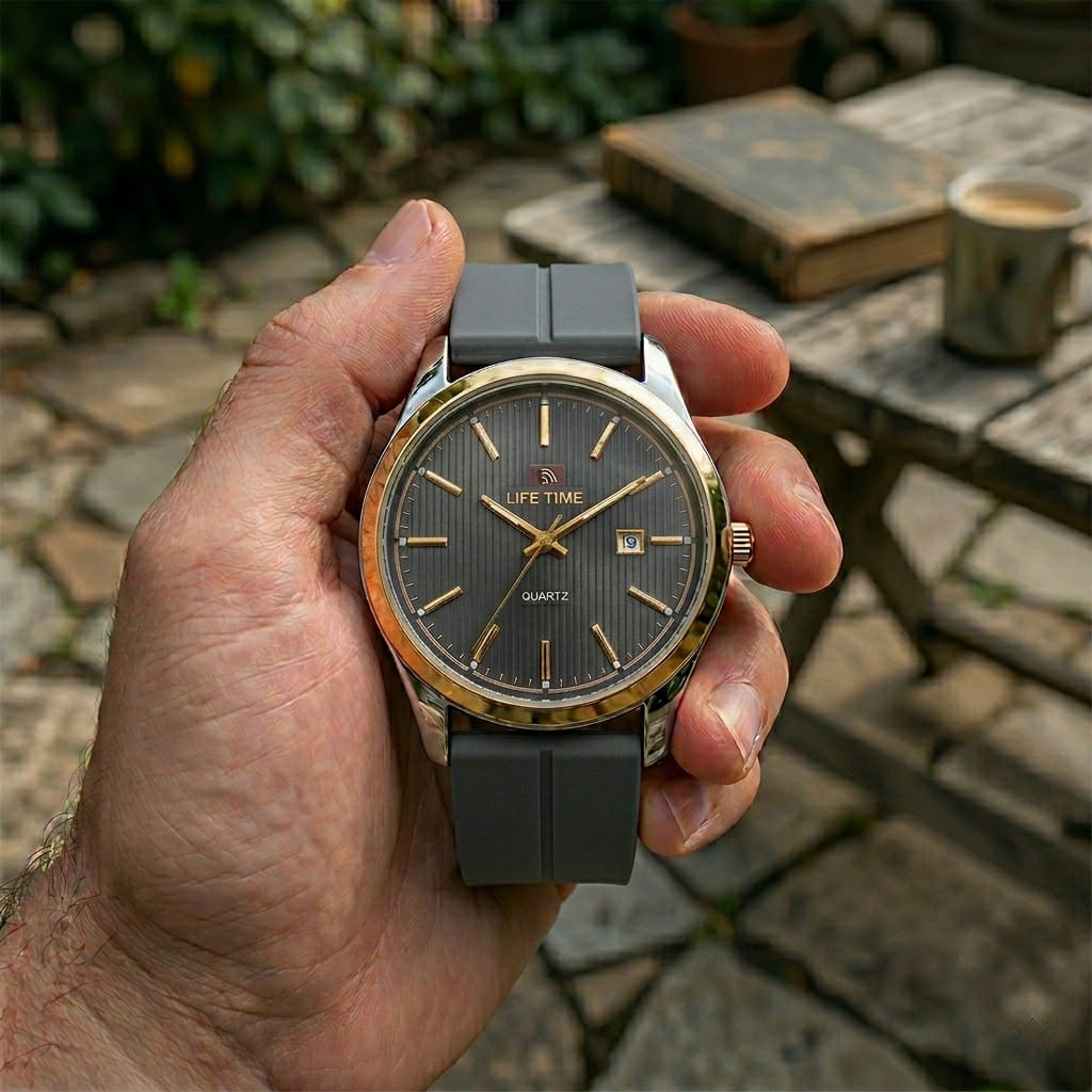 Life Time Men's Quartz Watch – Classic Textured Date Dial with Silicone Megnet Strap