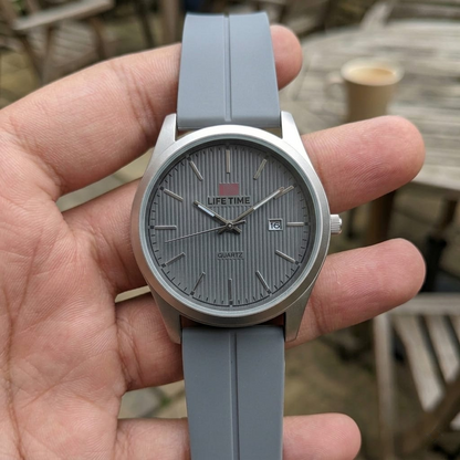 Life Time Men's Quartz Watch – Classic Textured Date Dial with Silicone Megnet Strap