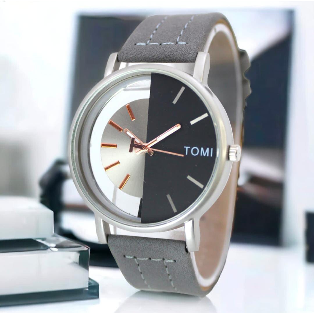 T.O.M.I Half Dial Watch Leather Strap Casual Fashion for Men