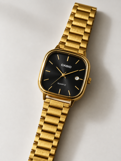 CLASSIC Square Dial Stainless Steel Quartz Watch for Men – Gold, Black & Silver (Copy)