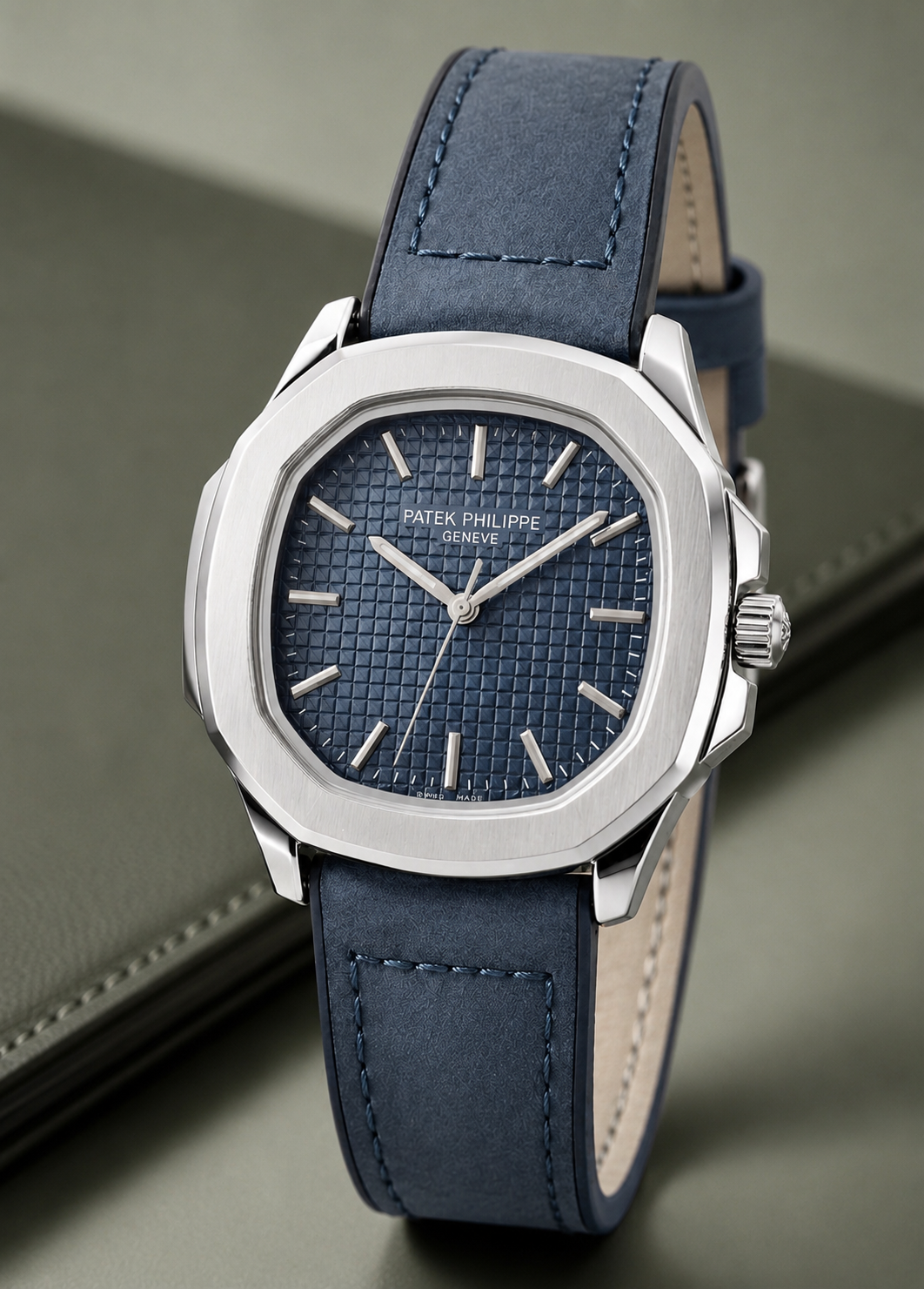 Megnet Lock Nautilus-Inspired Sports Watch – Textured Waffle Dial & Leather Strap