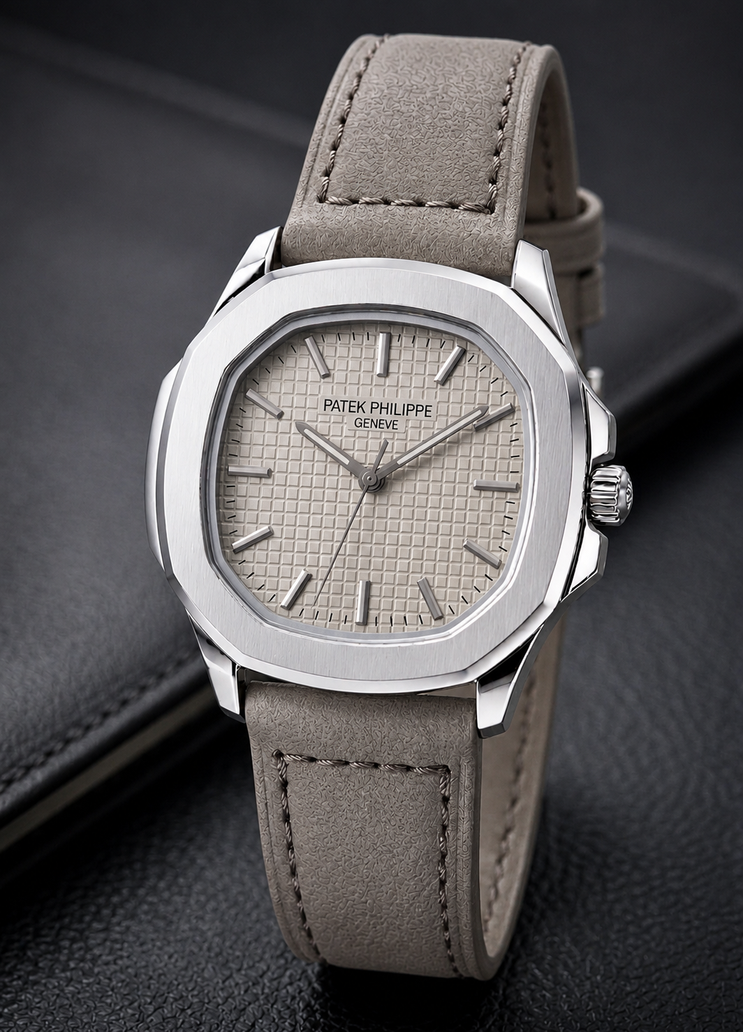 Megnet Lock Nautilus-Inspired Sports Watch – Textured Waffle Dial & Leather Strap