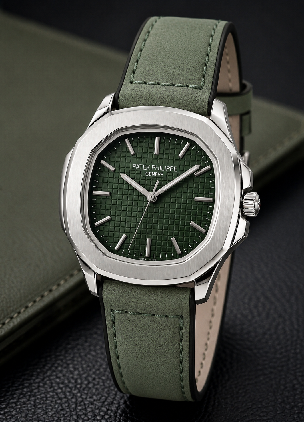 Megnet Lock Nautilus-Inspired Sports Watch – Textured Waffle Dial & Leather Strap