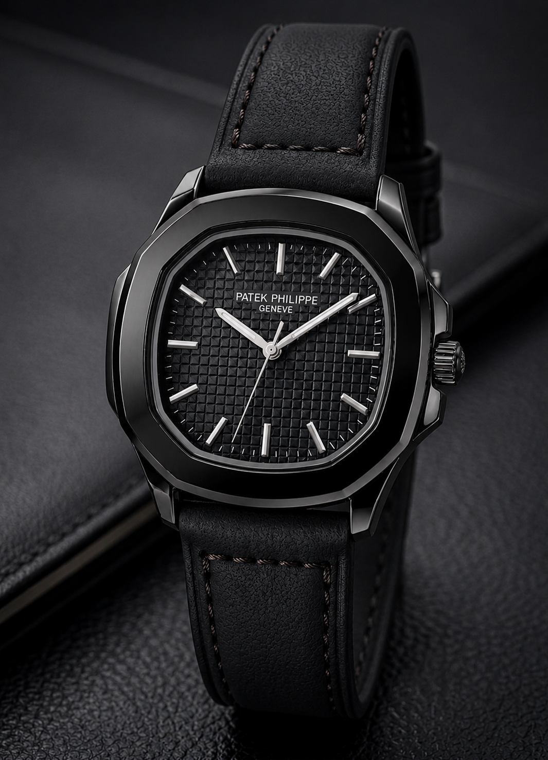 Megnet Lock Nautilus-Inspired Sports Watch – Textured Waffle Dial & Leather Strap
